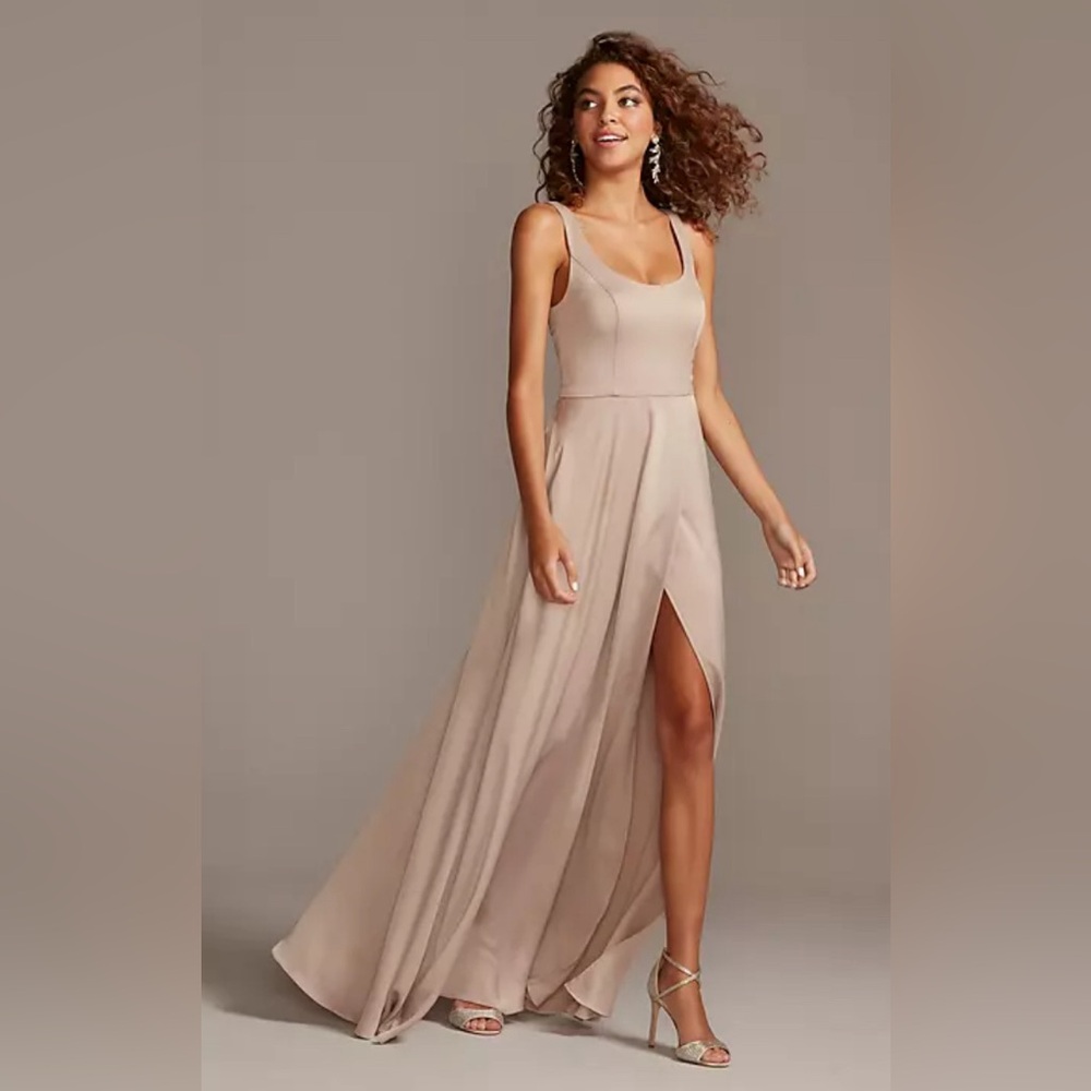 crepe-back satin scoop tank bridesmaid dress